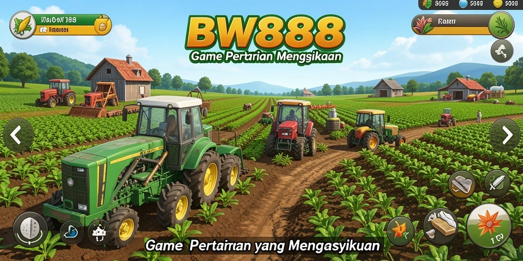 Screenshot gameplay BW888 menampilkan suasana pertanian yang asri dan interaksi dengan hewan.