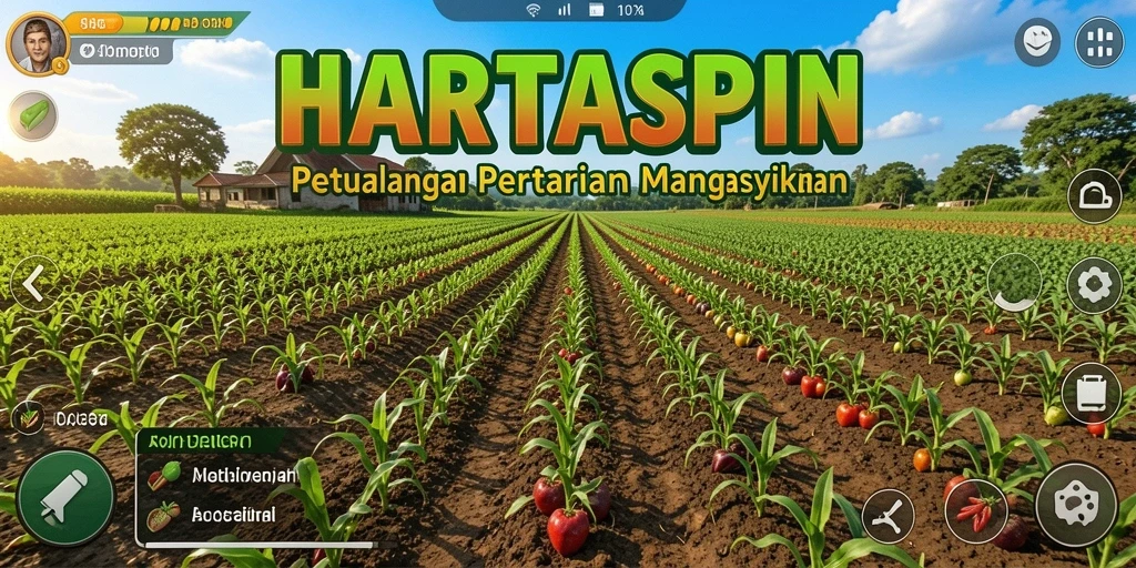 Gameplay HARTASPIN dengan berbagai tanaman dan hewan.
