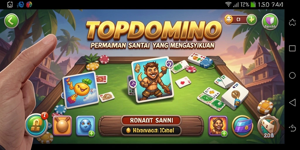 Screenshot gameplay TOPDOMINO yang penuh warna dan menarik.